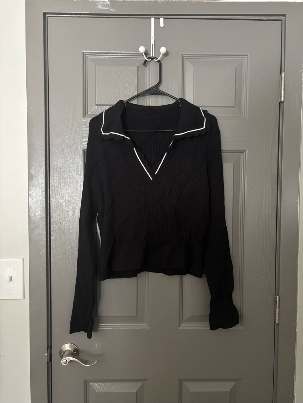 Cider Black V-Neck Sweater with White Trim